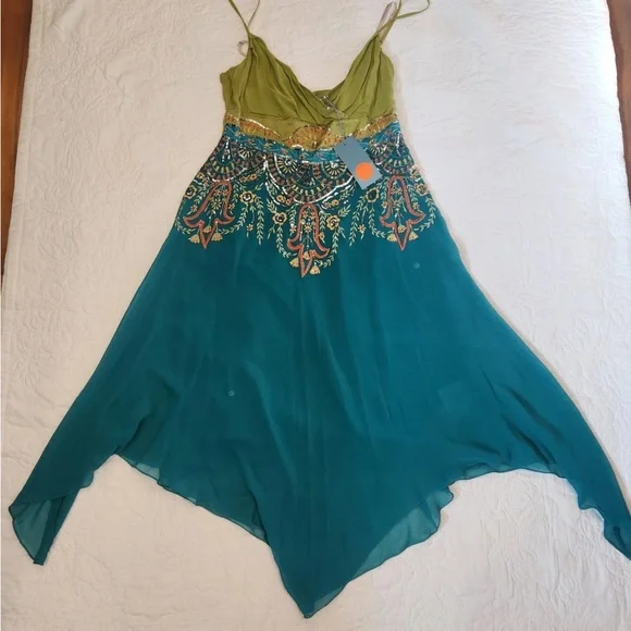 Karen Millen 100% silk Coachella Embroidered Handkerchief Dress Coachella fairy - Picture 2 of 15